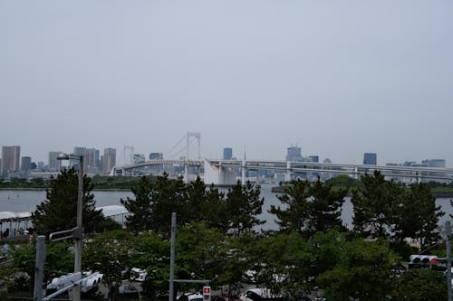 A view of the city from a balcony overlooking the water