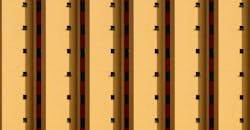 简约的黄色建筑立面在日光下呈现出统一的窗户和几何图案