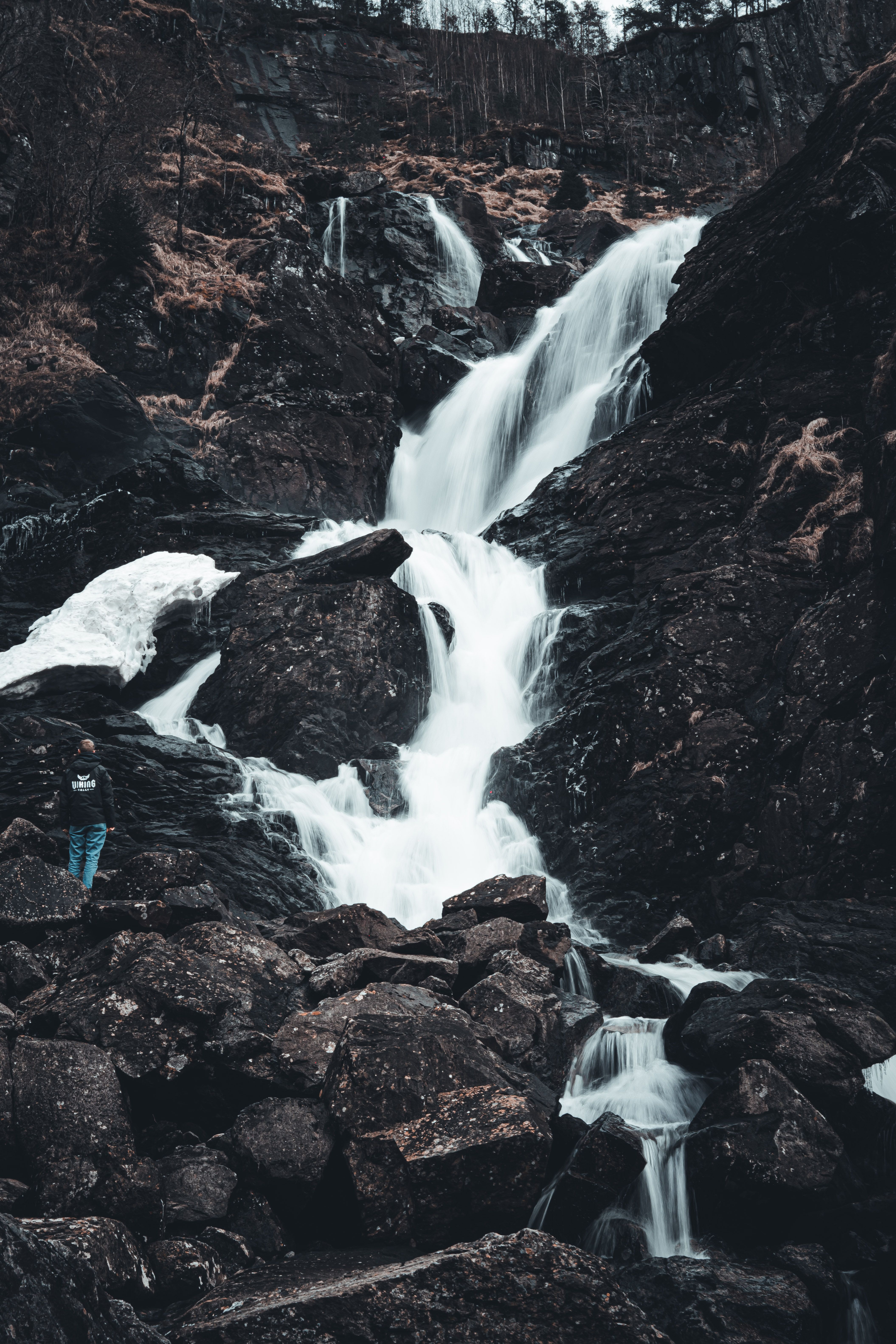 Waterfall Cascade with a Foam, on the Dark Rocks · Free Stock Photo