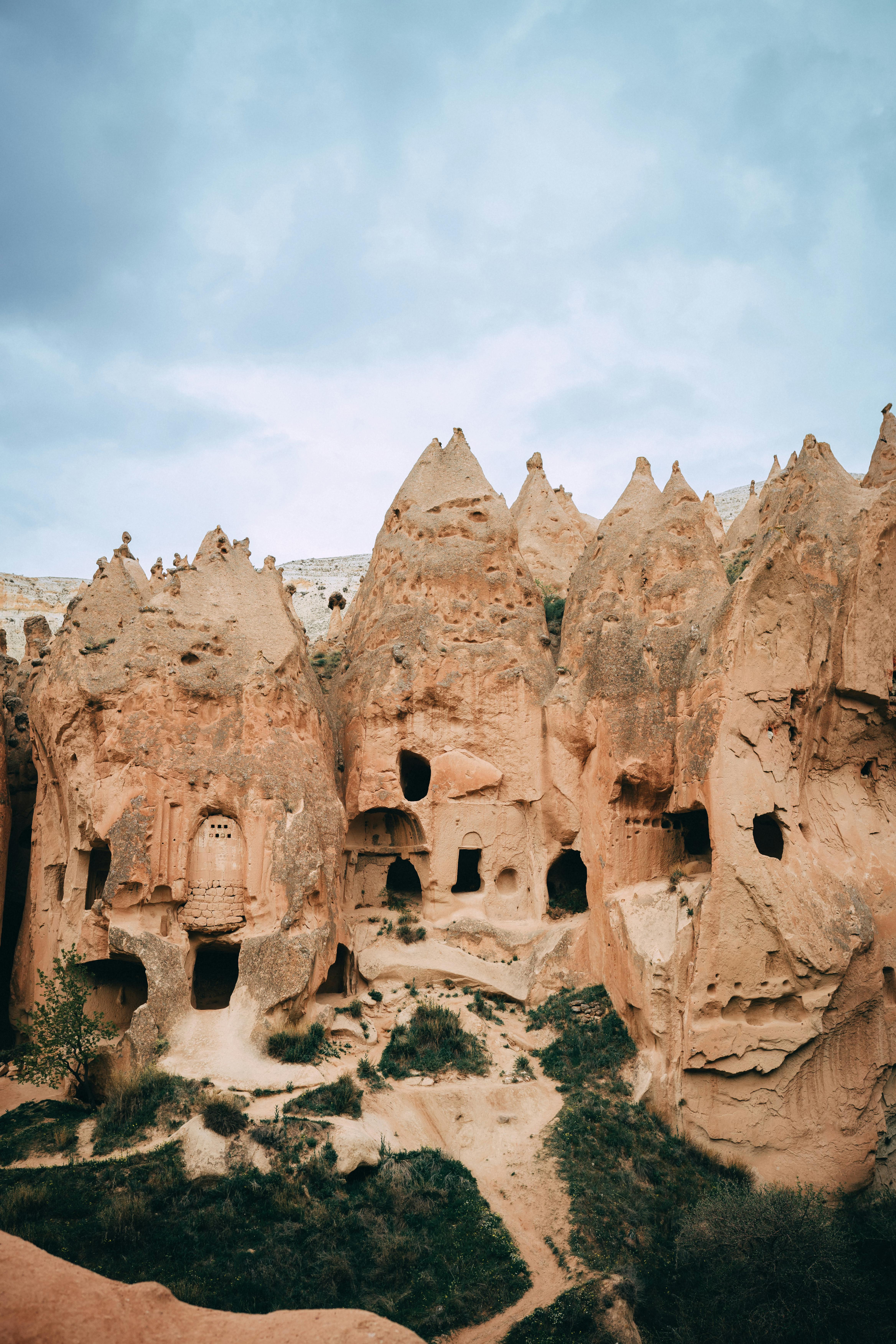 houses in rock formations in cappadocia