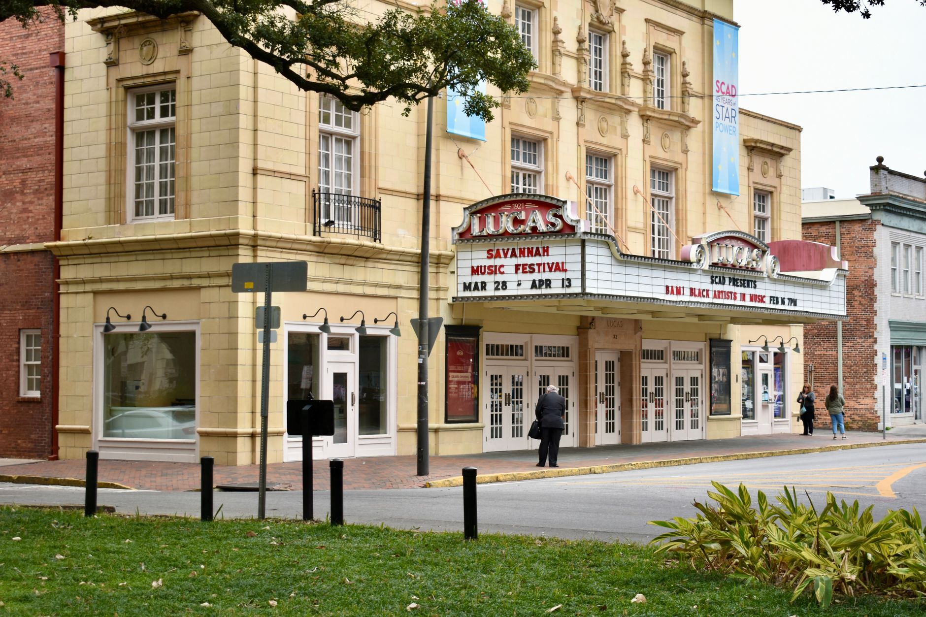 View of the iconic Lucas Theatre in Savannah's historic district.