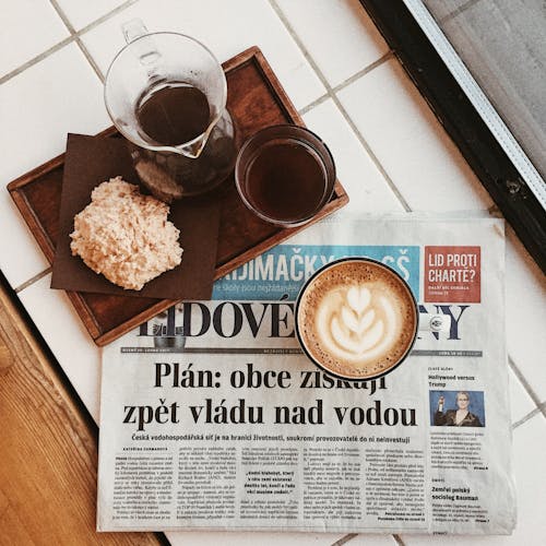 Free Cappuccino In A Mug On Table Stock Photo