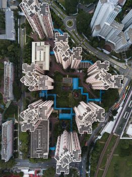 新加坡现代住宅塔楼的城市景观鸟瞰图令人惊叹