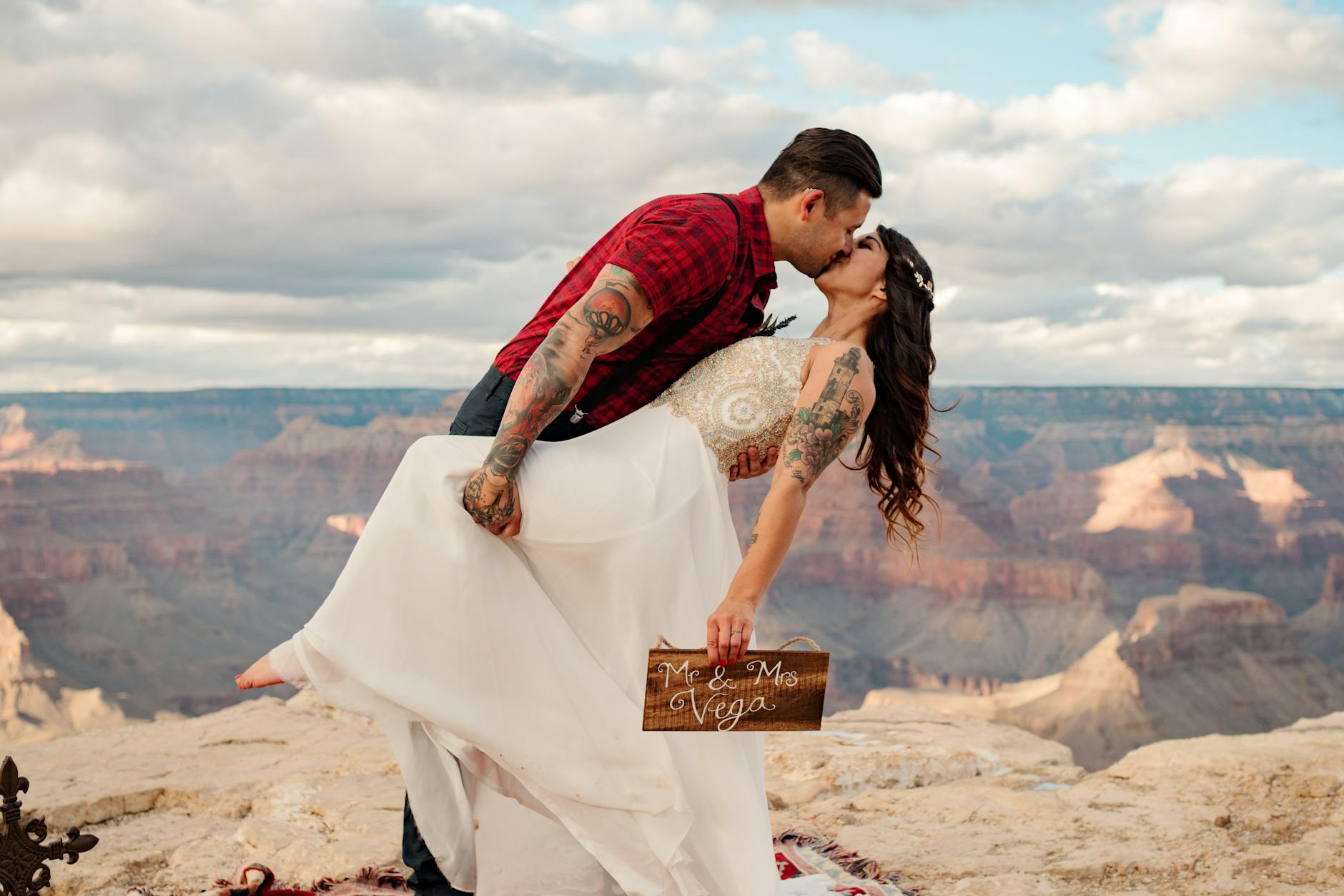 Couple during their elopement ceremony at a Palo Duro Canyon landmark