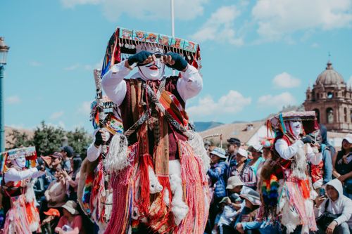 Free Vibrant traditional Qhapaq Qulla dance performance in Cusco, Peru, showcasing colorful costumes and cultural heritage. Stock Photo