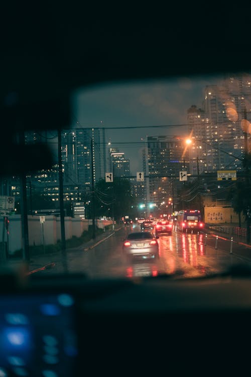 A view of the city from inside a car