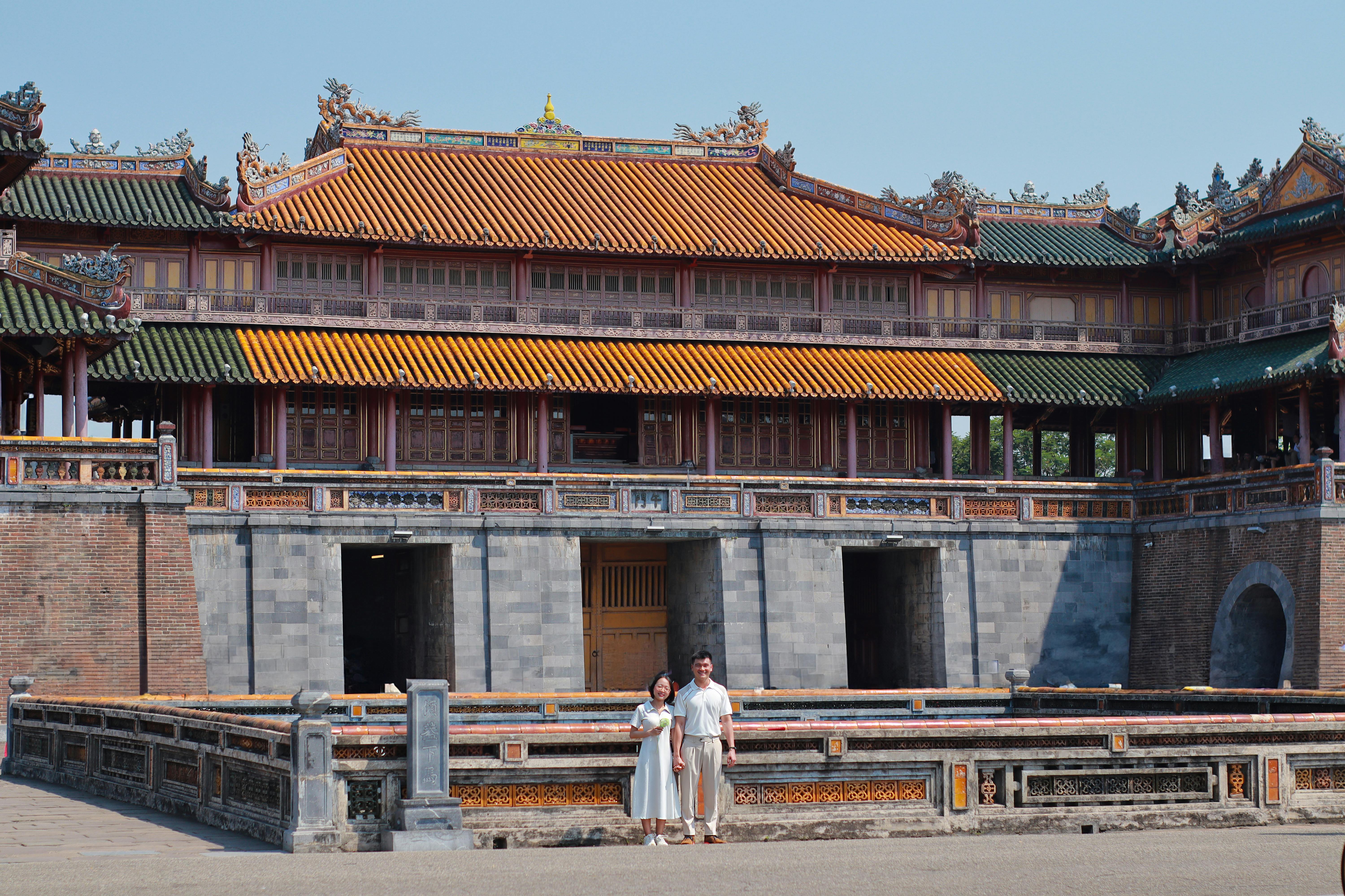 Free Couple at Imperial City in Hue in Vietnam Stock Photo