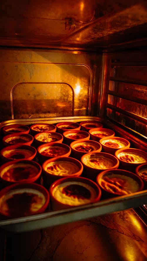 A pan of baked goods in an oven