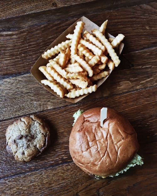 Free Hamburger, Fries and a Cookie Stock Photo
