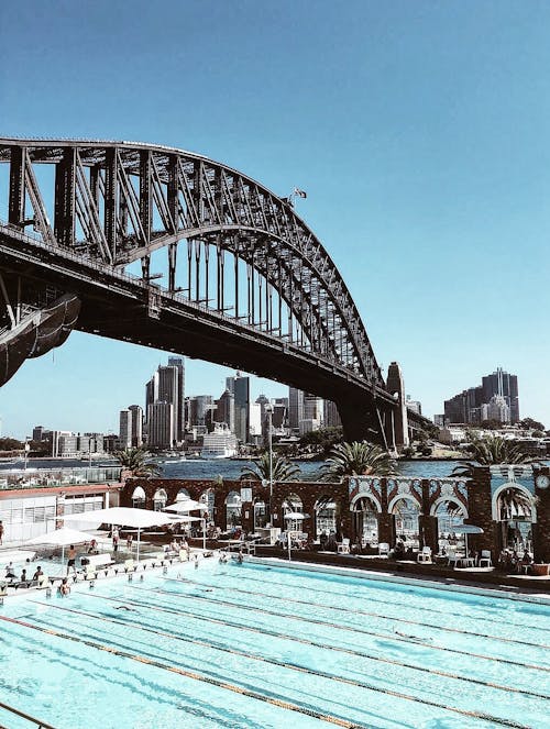 Swimming Pool Below A Bridge