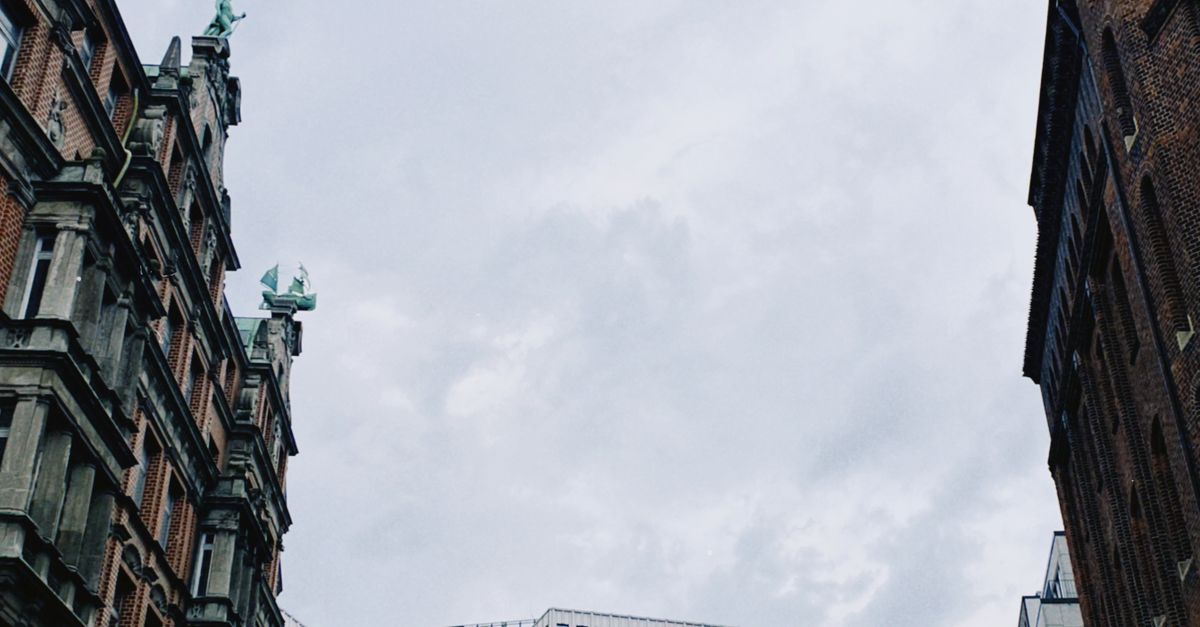 A captivating view of a statue surrounded by historic buildings in Hamburg, Germany.