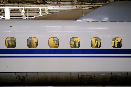 Inside a Shinkansen bullet train.