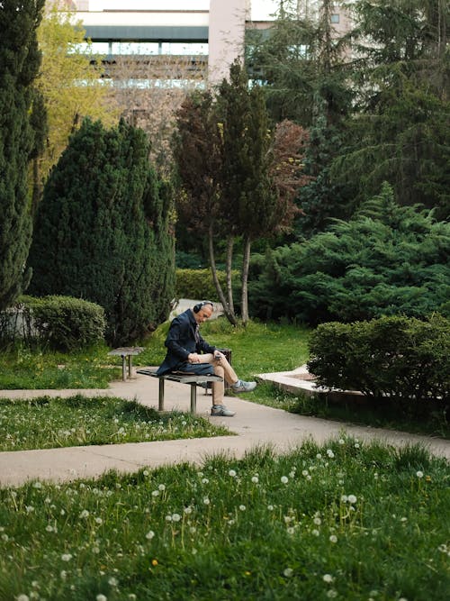 A woman sitting on a bench in a park