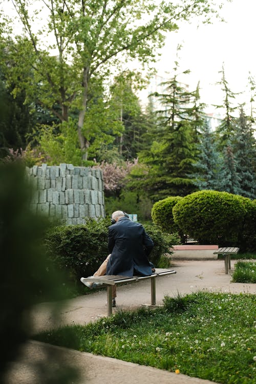 A man sitting on a bench in a park