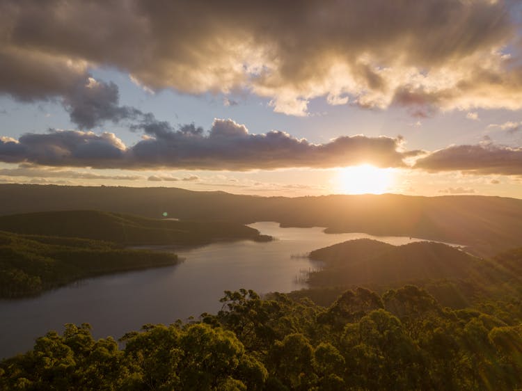 Aerial View Of River Under The Ray Of The Sun