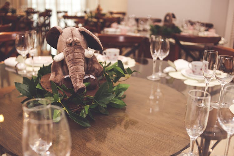 Grey Elephant Plush Toy Table Centerpiece