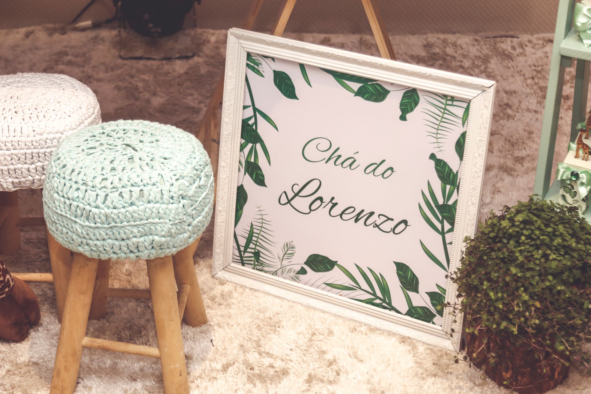 White Wooden Frame Besides Green Plant