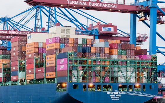 Container ship at Terminal Burchardkai, Hamburg harbor.