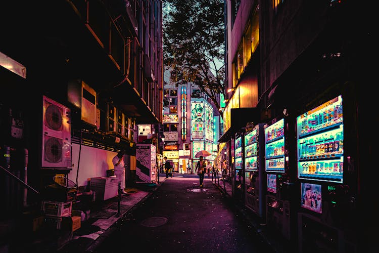 Lighted Vending Machines On Street