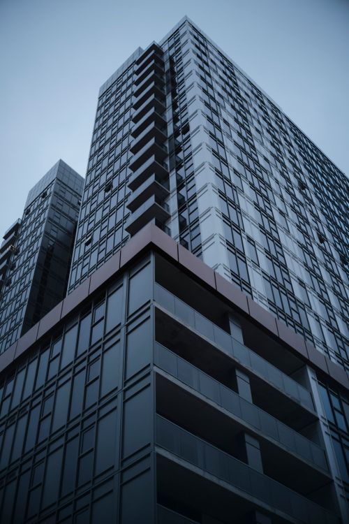 Free Low angle shot of a modern skyscraper in Waterloo, showcasing urban architecture. Stock Photo