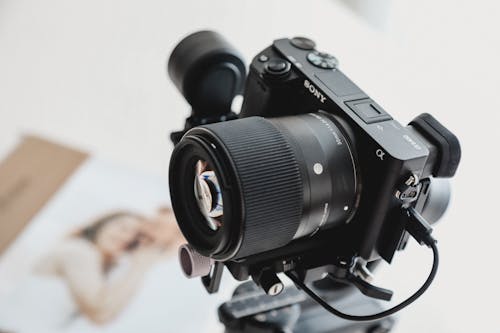 A camera with a lens attached to it