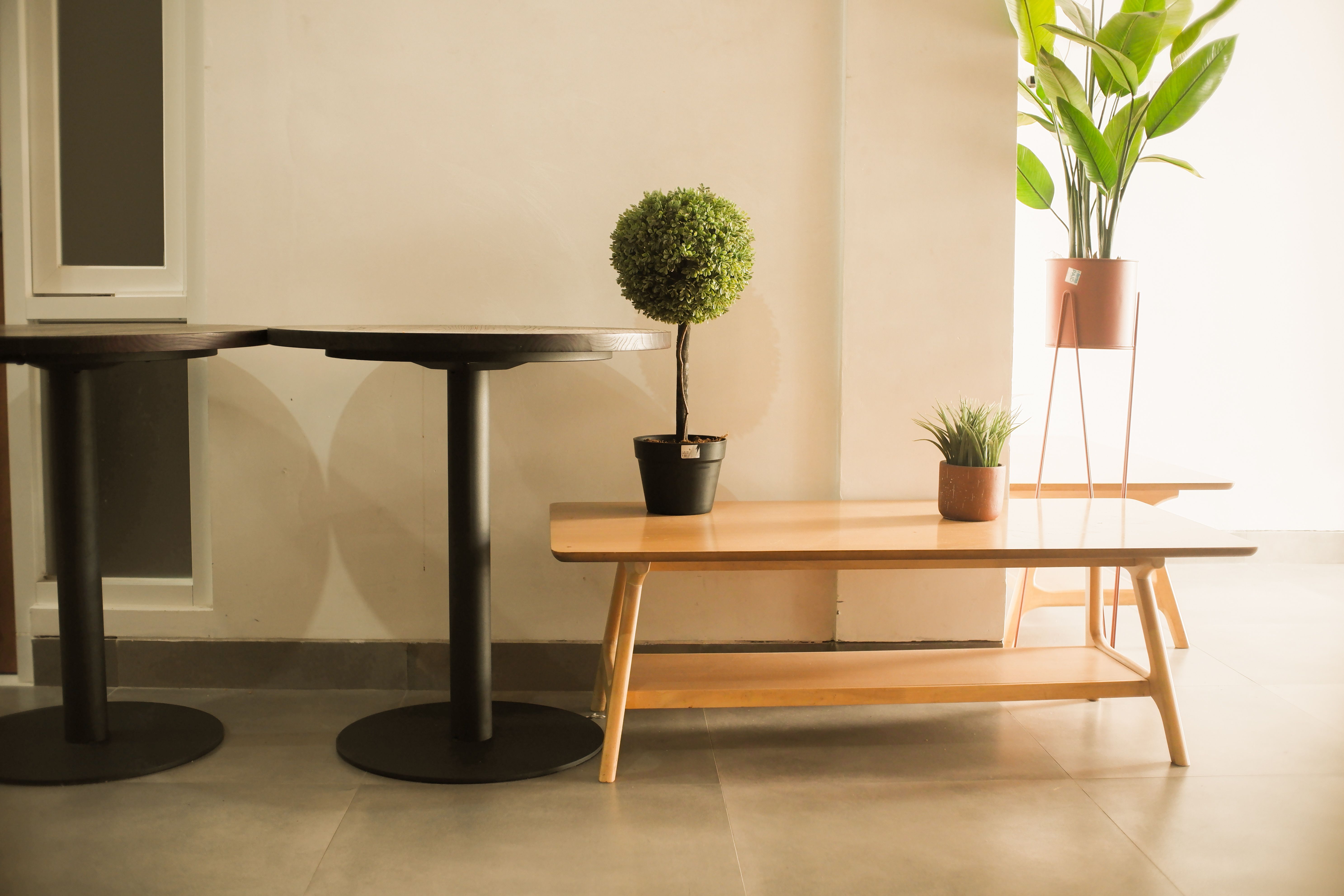 Minimalist table with clean lines and natural wood finish in a living room