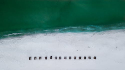 Aerial View of Sun Loungers at the Beach