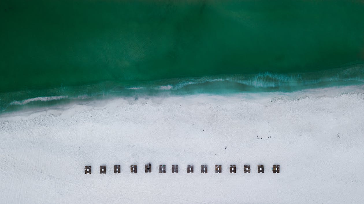 Aerial View of Sun Loungers at the Beach