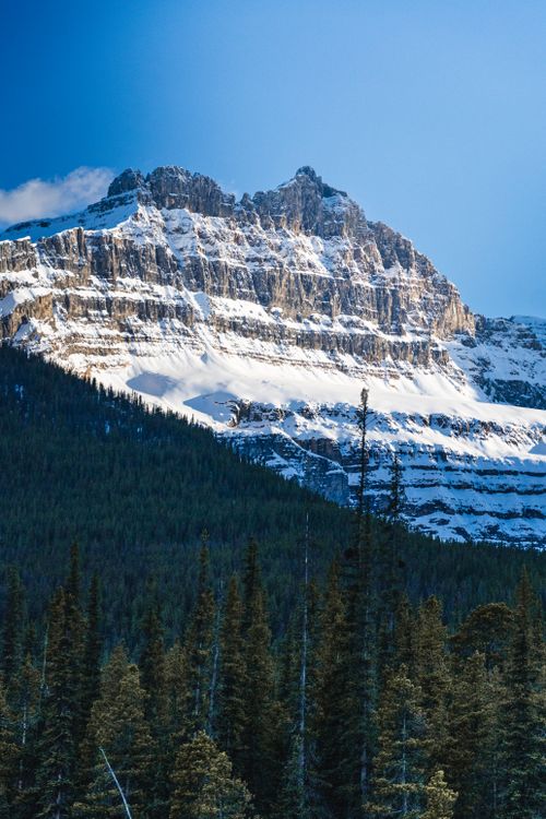 Free Breathtaking view of a snow-capped mountain in Jasper National Park, Alberta. Stock Photo