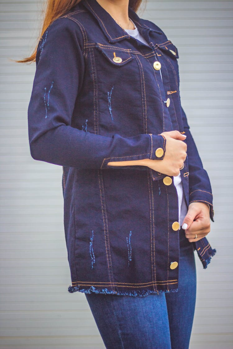 Woman Wearing Blue Denim Jacket