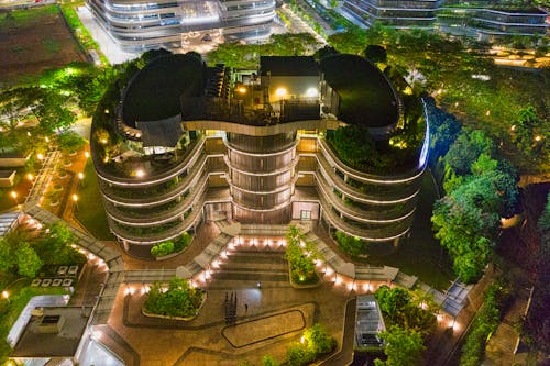 modern buildings at night