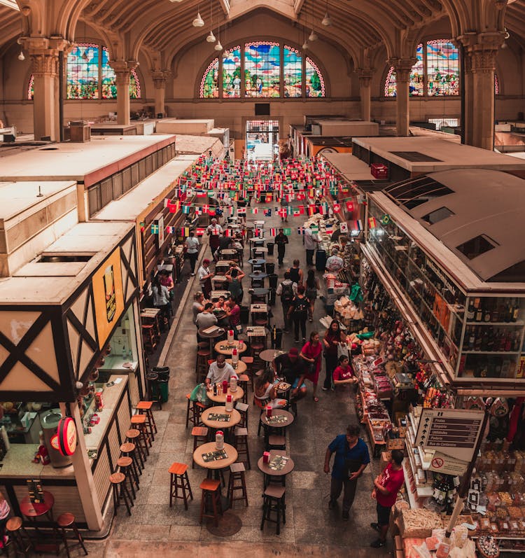 Aerial View Of Stalls Inside Building