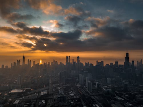 Bird's Eye View Of City During Dawn