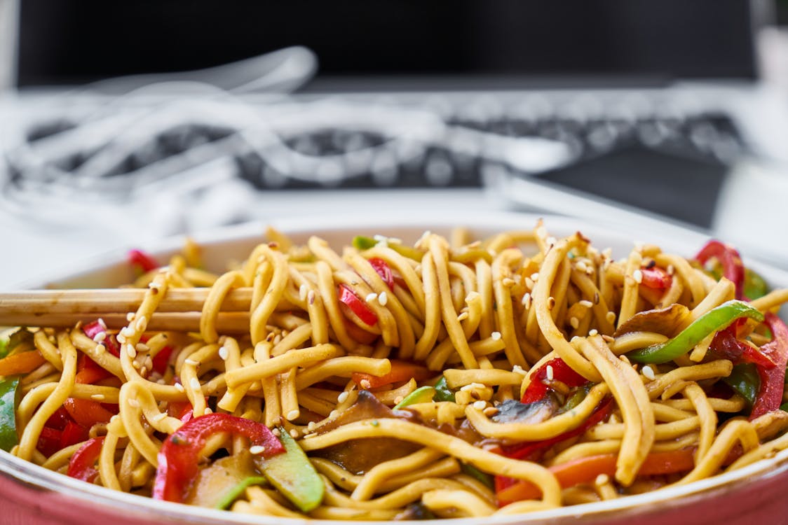 Free Stir Fry Noodles In Bowl Stock Photo