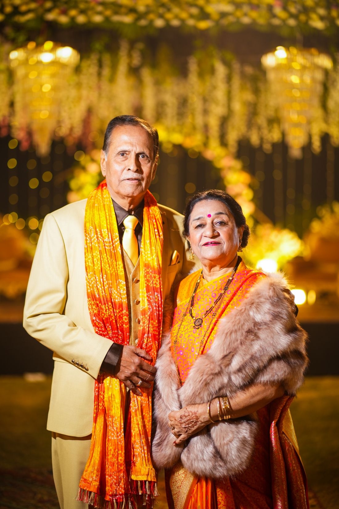 Elegant Indian elderly parents in traditional attire