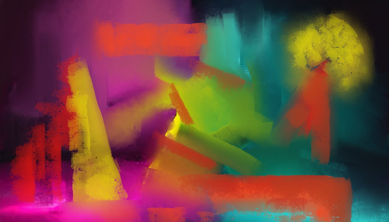 A painting of a colorful abstract scene