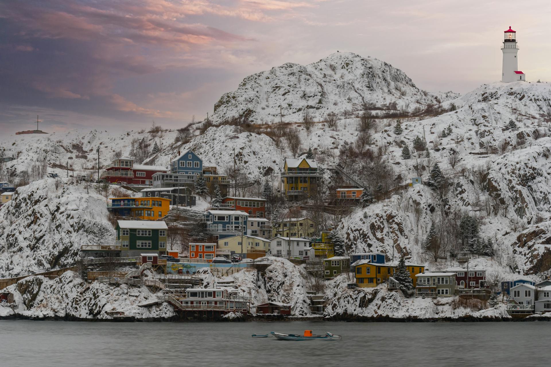 Lighthouse and Battery Neighbourhood of St Johns City on Signal Hill in Winter