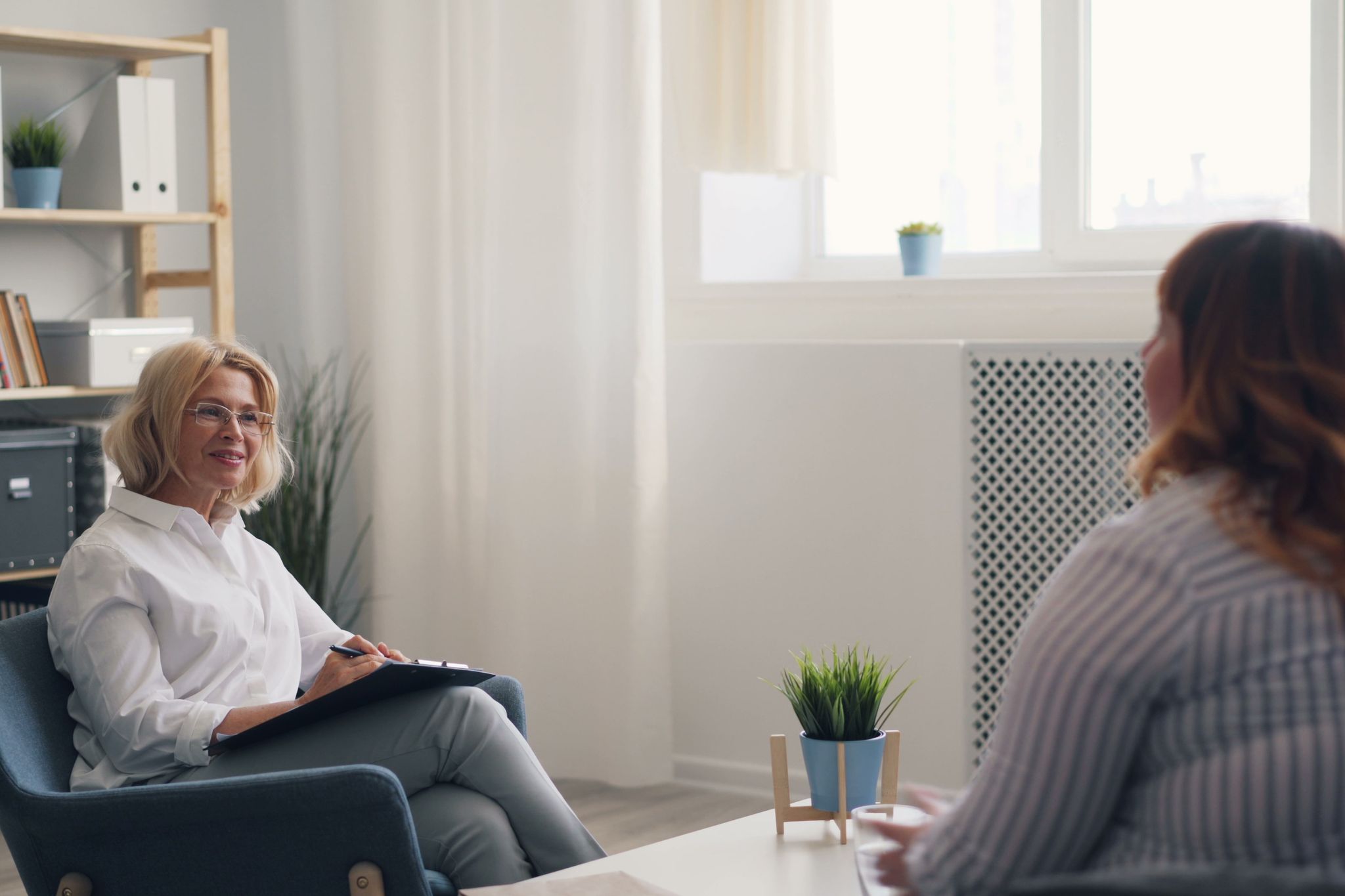 Quiet therapy office with comfortable seating