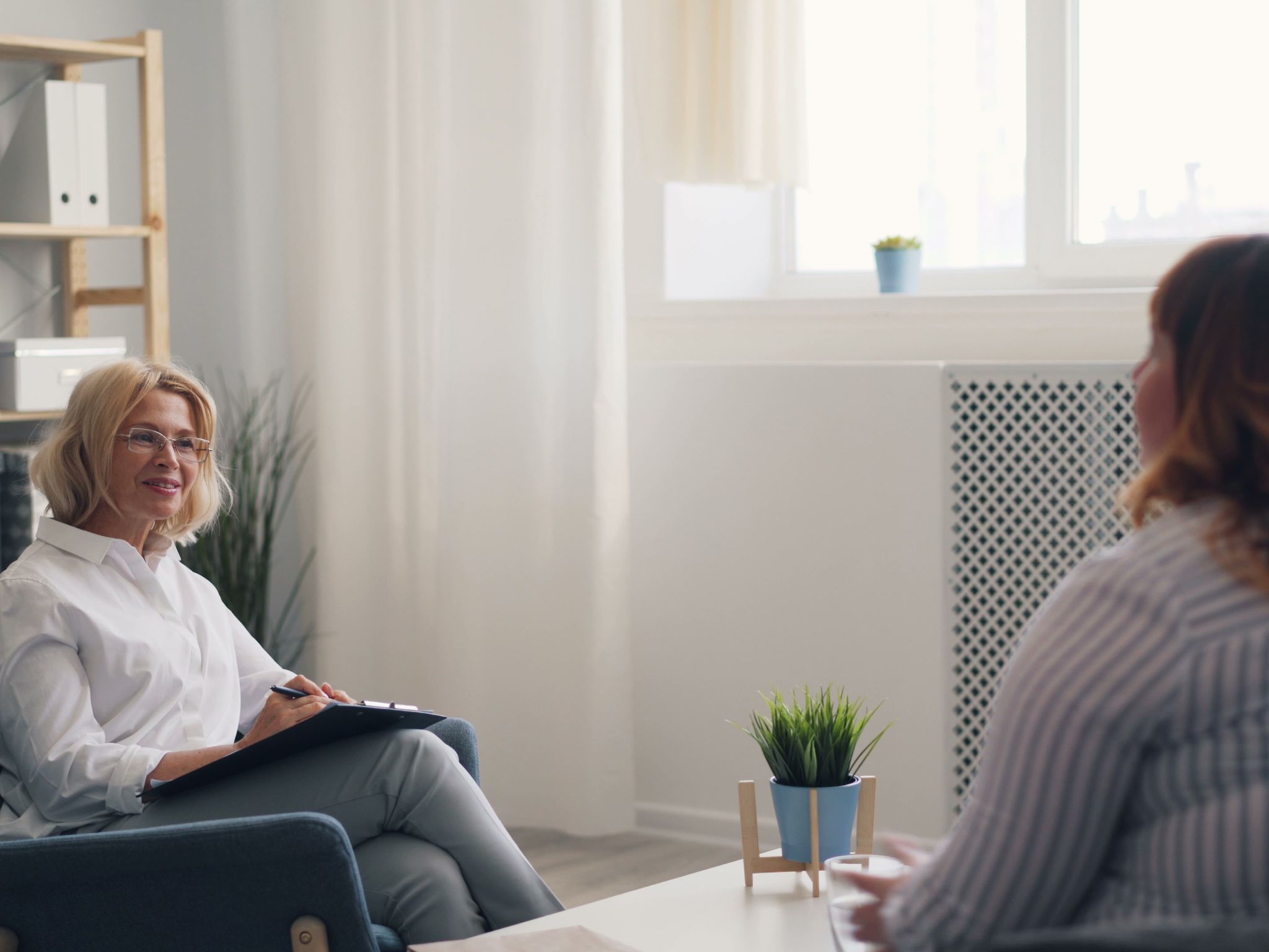 Quiet therapy office with comfortable seating