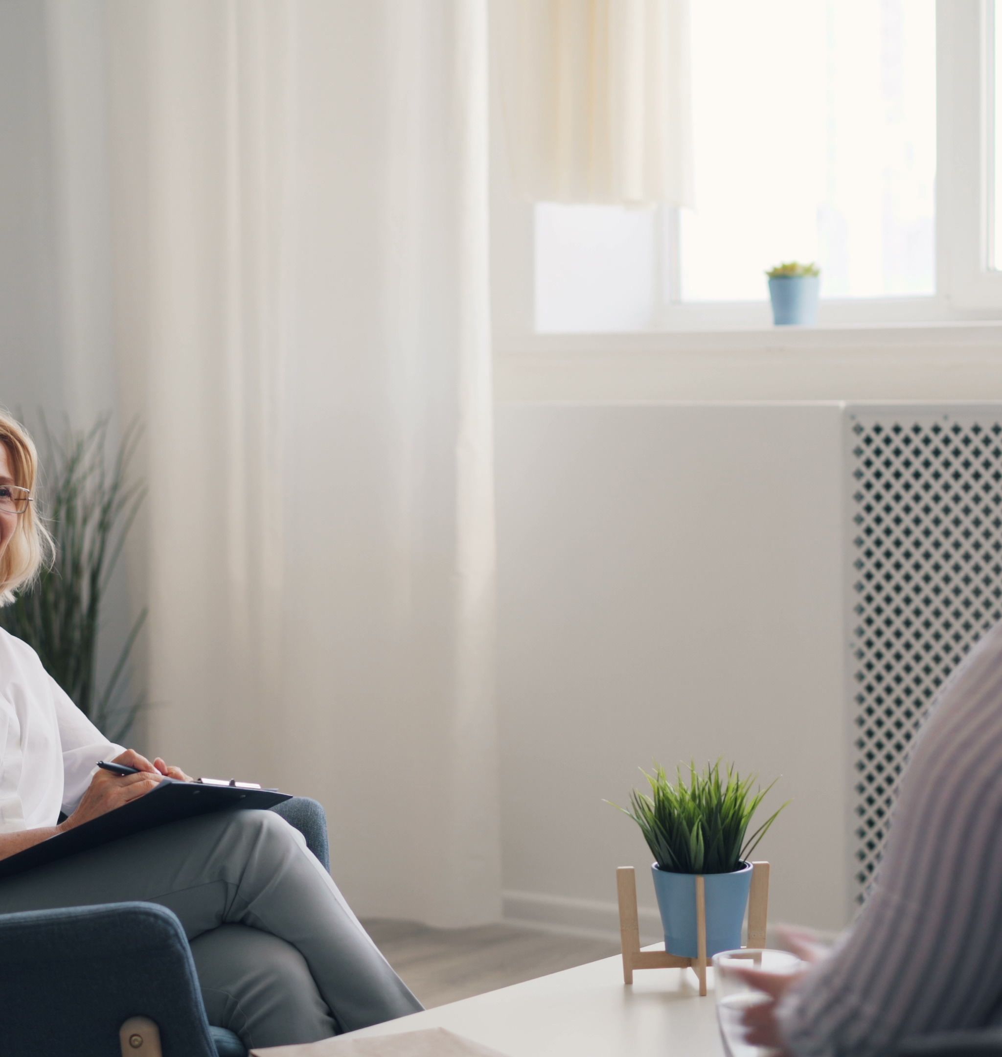 Quiet therapy office with comfortable seating