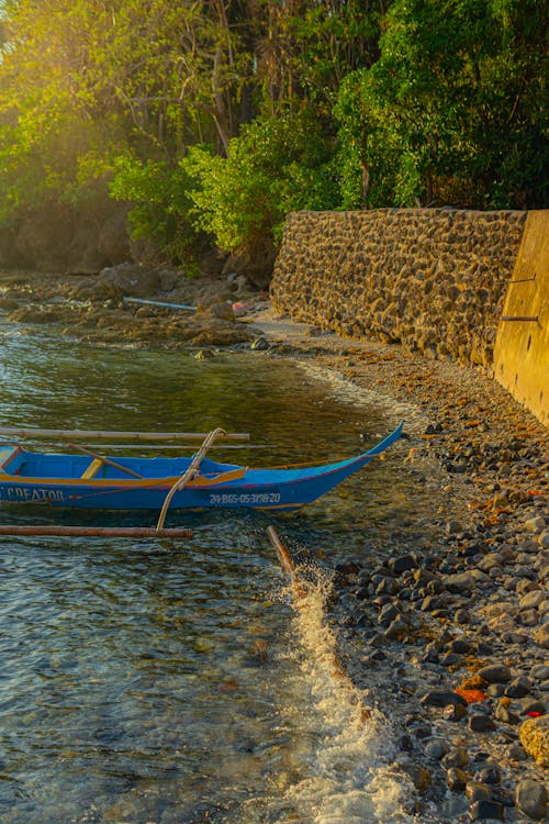 A small boat is sitting on the shore