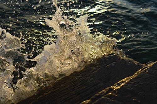 A person is standing on a wooden dock next to a body of water