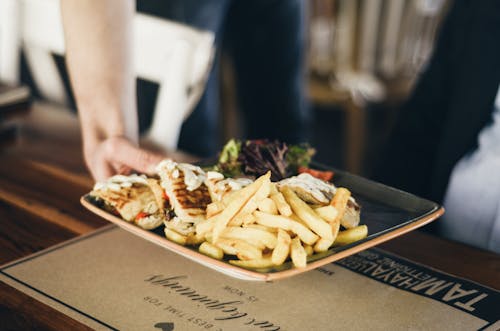 Free Fries on Plate Stock Photo