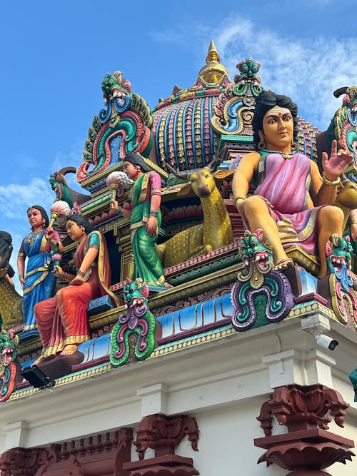 The temple is decorated with colorful statues