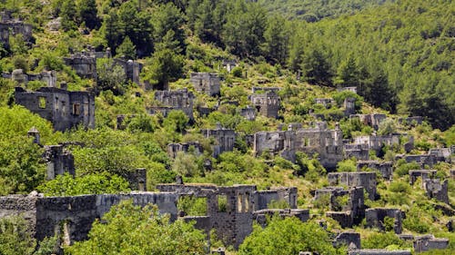 The ruins of a village in the mountains