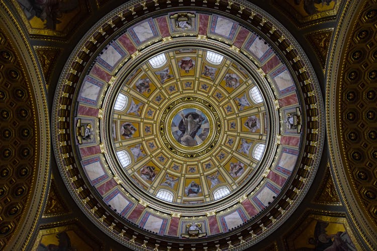 Ornamental Ceiling Of Catholic Cathedral Dome