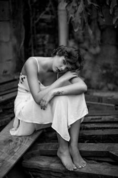 一位短发女子的单色户外肖像，唤起了情感