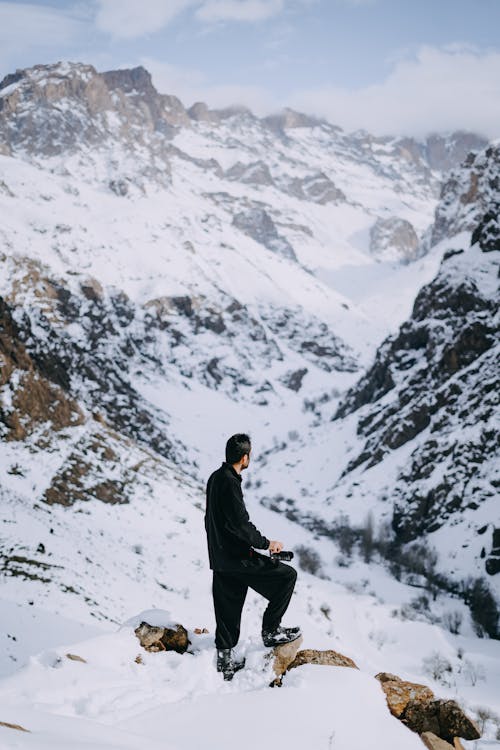 Man in Mountains in Winter