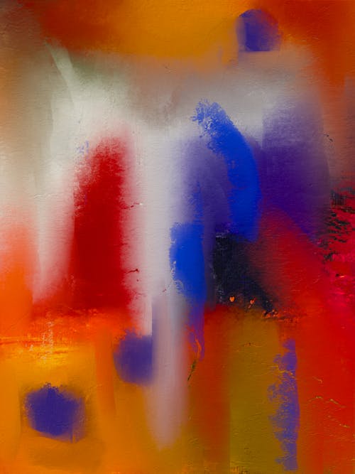 Abstract painting with red, blue and yellow colors