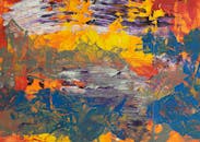 这幅充满活力的抽象艺术作品，在画布上以富有表现力的笔触和生动的色彩呈现